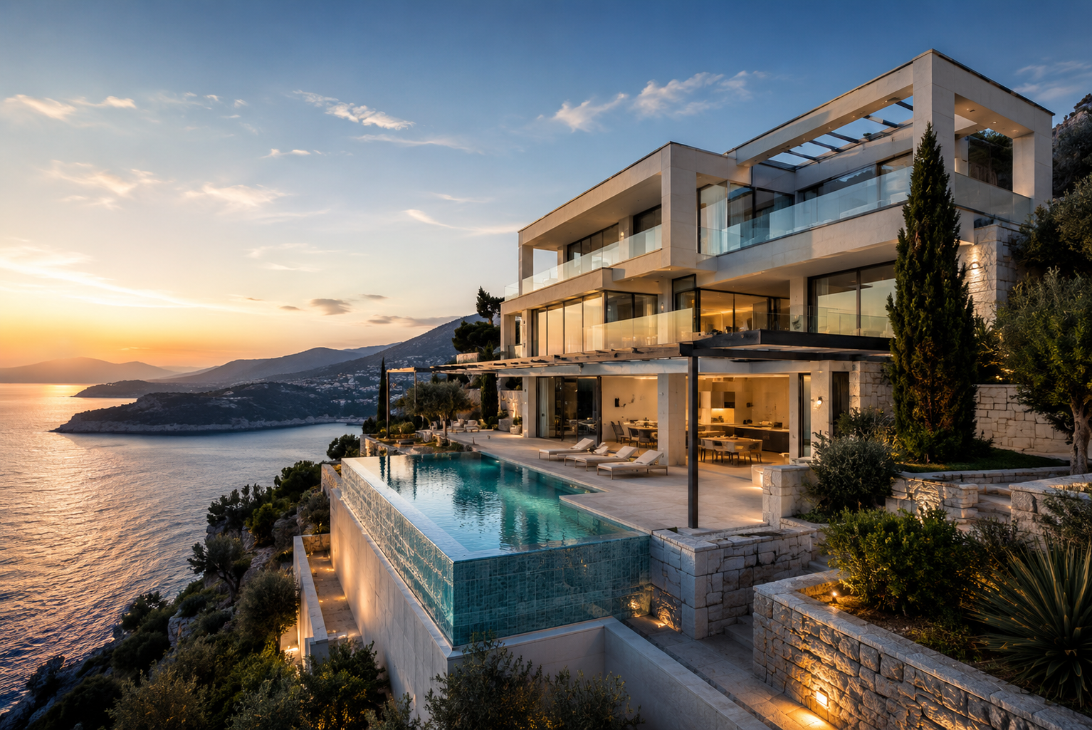Vila Jadran na Luštici, savremena arhitektura sa bazenom i pogledom na more